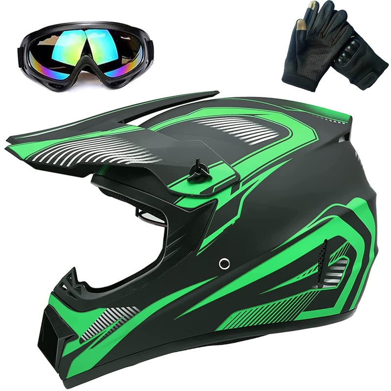 ZJHELM ATV Helmet,Youth Kids Motocross Helmet, 4 Wheeler Dirt Bike Street Riding Helmets Meeting DOT FMVSS 218 (Green, Large) - Image 1